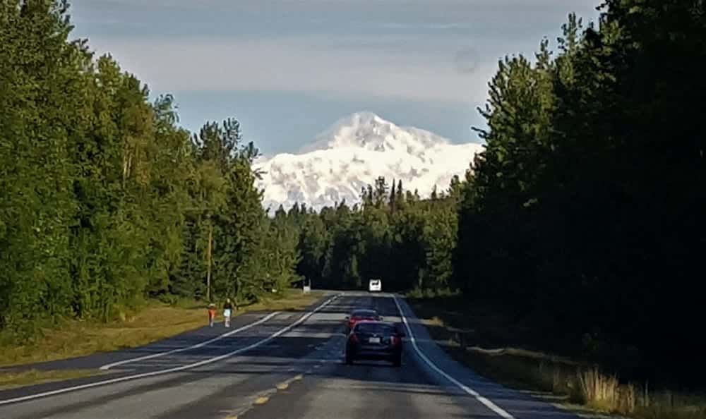 Denali mountain visible from the road Alaska