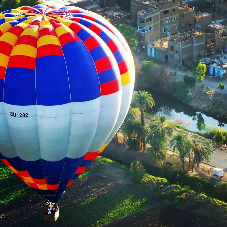 hot air balloon overlooking the Nile river