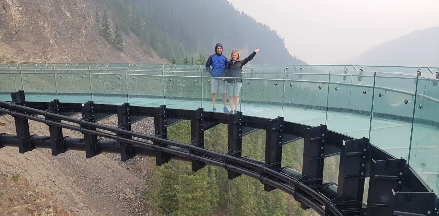 road trip vancouver to banff standing on bridge with glass botom