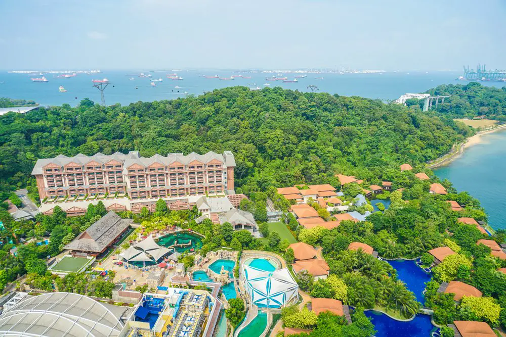 best area to stay in singapore - airial shot of Sentosa resorts World
