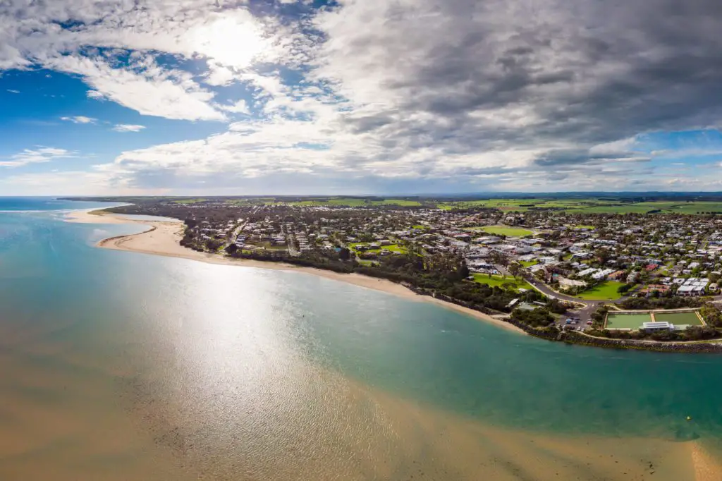 aerial view of Inverloch - small towns in Victoria