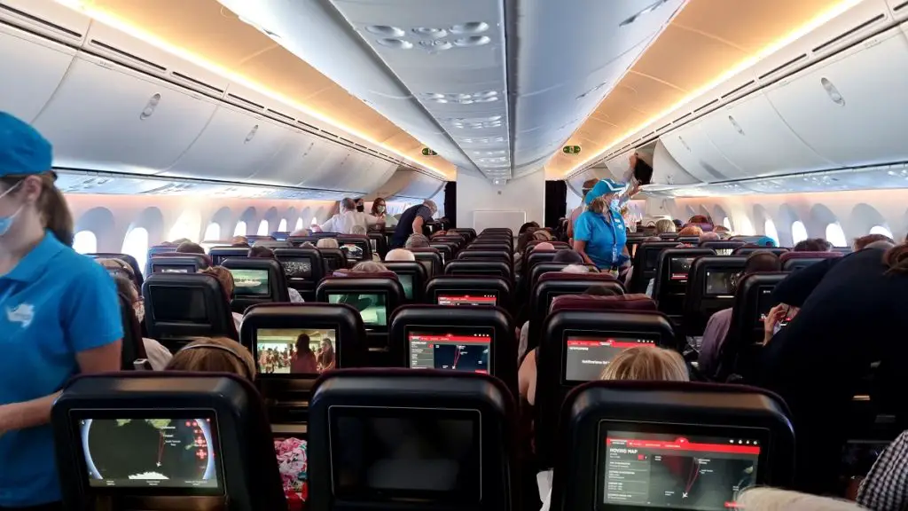 Inside the Dreamliner economy cabin of our Australia to Antarctica Flight