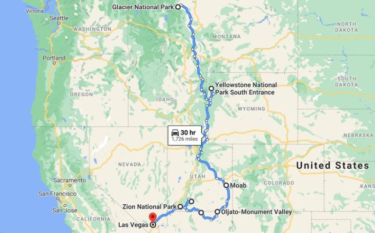 2 week national park road trip map