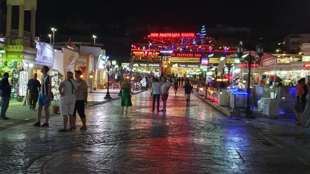 A bust street in Sharm El Sheikh at night