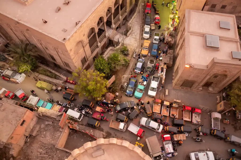 Looking down to a traffic jam in Cairo city, Egypt. Egypt travel tps