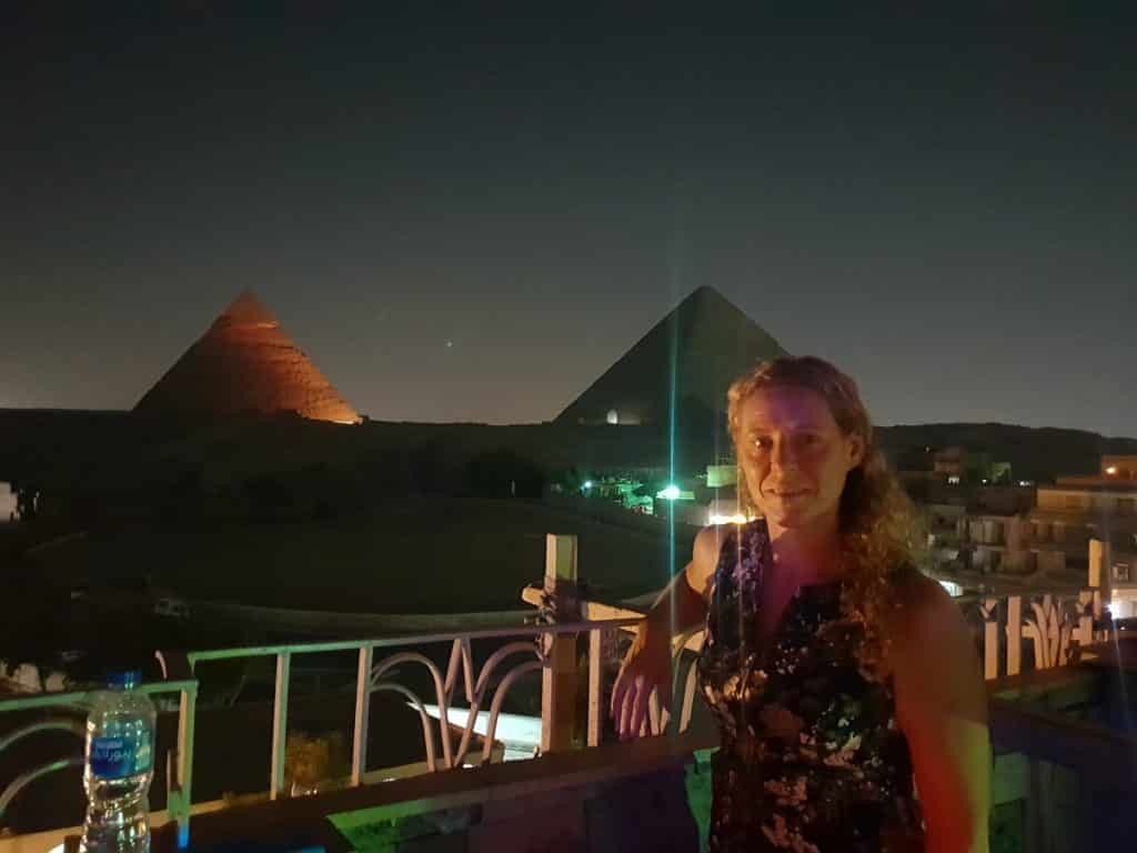 At Giza Pyramids at night - Egypt travel tips