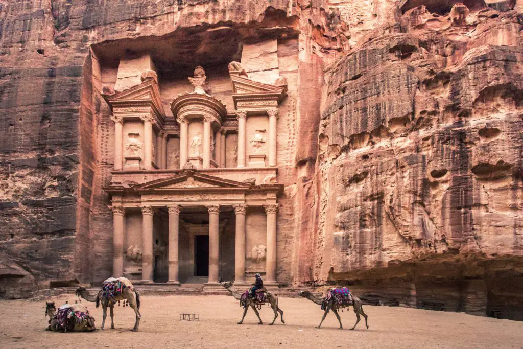 The treasury, a large rock carving in the side of a rock wall in Petra. Things to do in Sharm El Sheikh