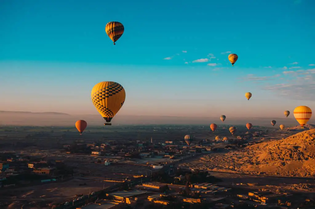 hot air ballons in the sky in Luxor, Egypt -  Egypt 2 week itinerary