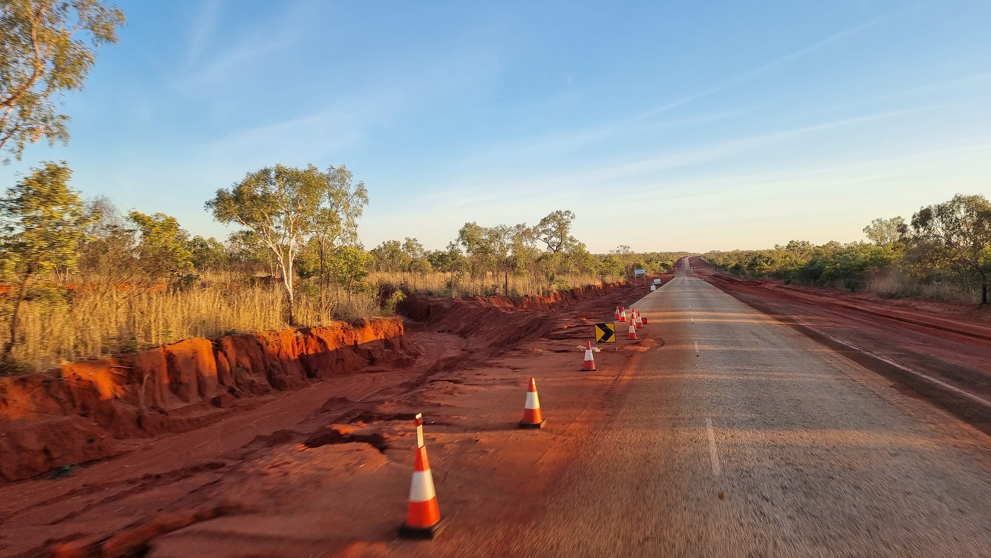 Broome Horizontal Falls day trip along Dampier Peninsula - the road showing gutters on the side washed away by rain