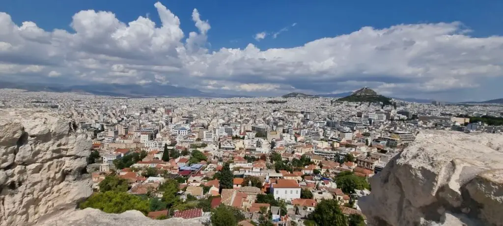 looking down on the city of Athens from the Acropolis on our mainland Greece road trip