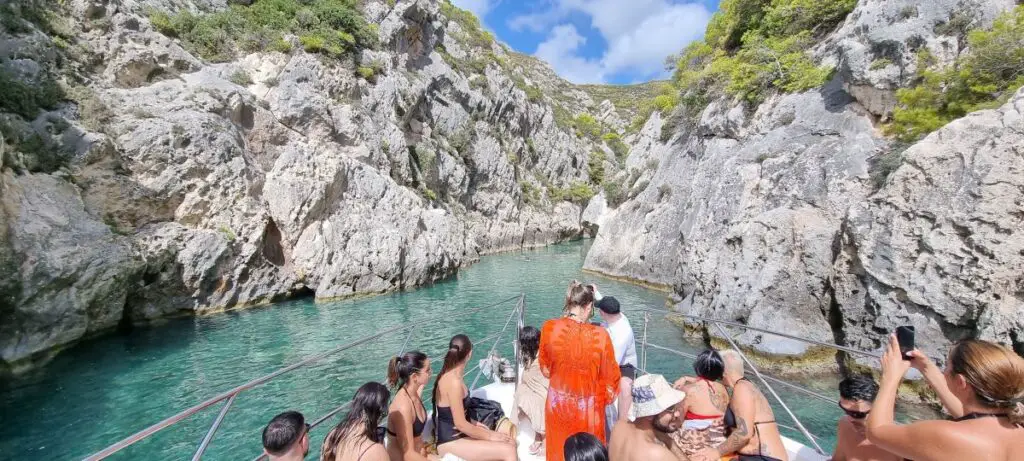 the boat entering Porto Stenitis on Zakynthos Island