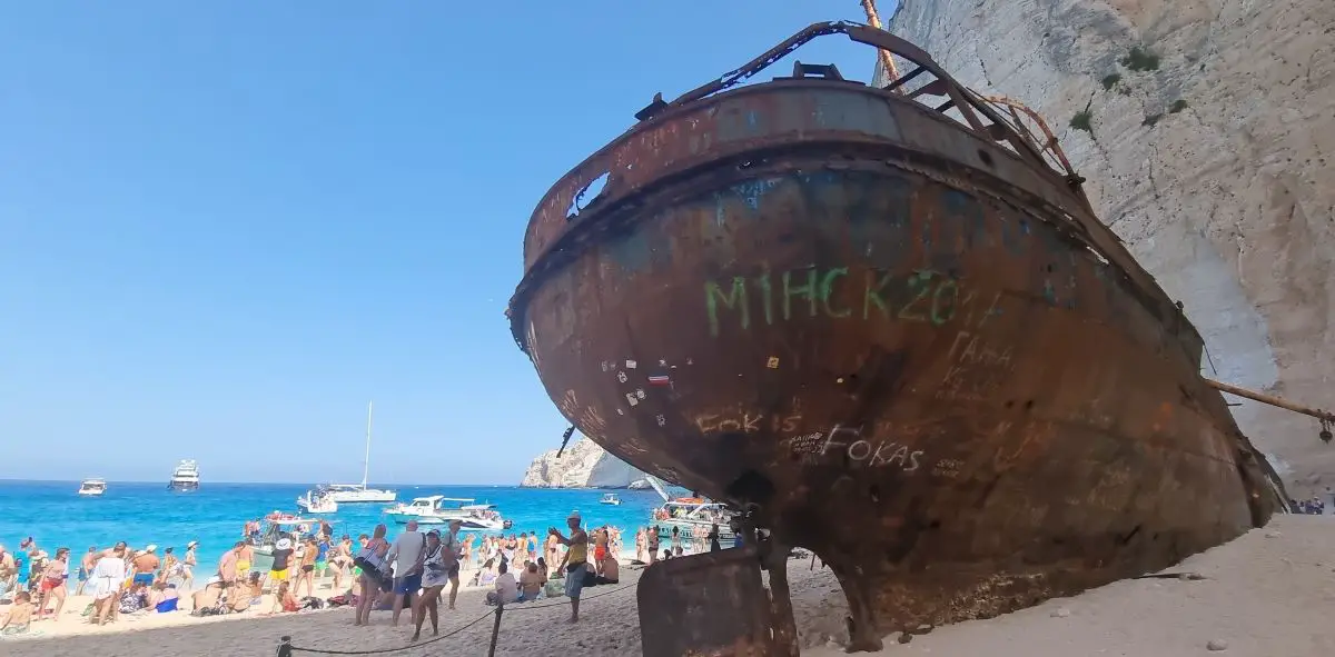 Zakyonthos island iconic ship wrech on the beach. Greece 10 day road trip.