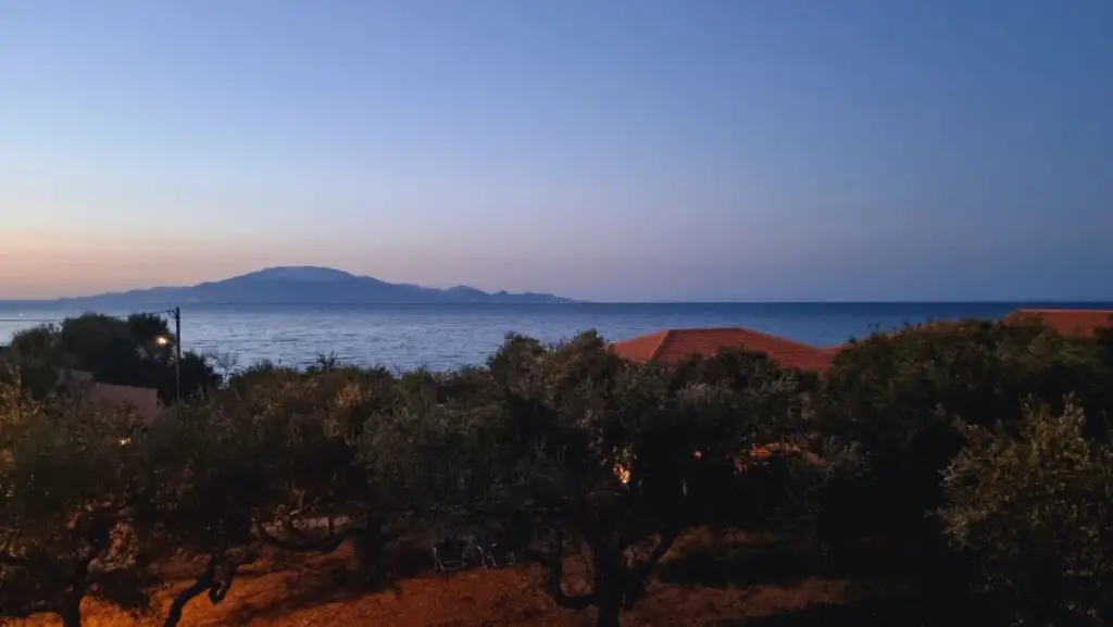 a sunset view from our apartment on Zakynthos Island