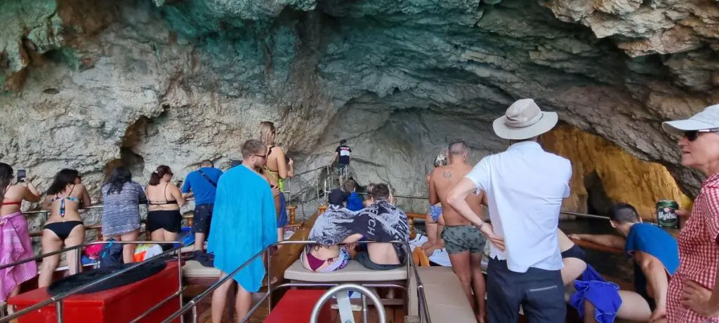 entering the blue cave via boat